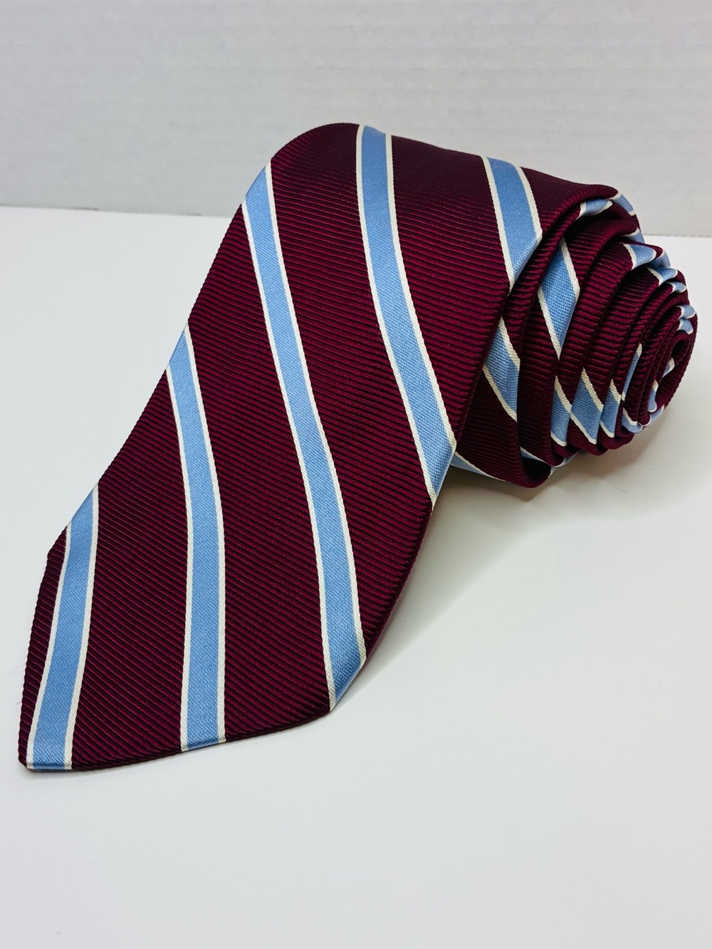 Brooks Brothers 346 Silk Tie Burgundy Red Blue Diagonal Repp Stripe Exc Cond 60”